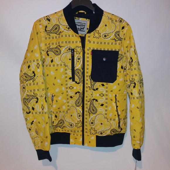 Levi's Jacket Mens Large Yellow Bandana Print Zip Up Quilted New - Picture 1 of 15